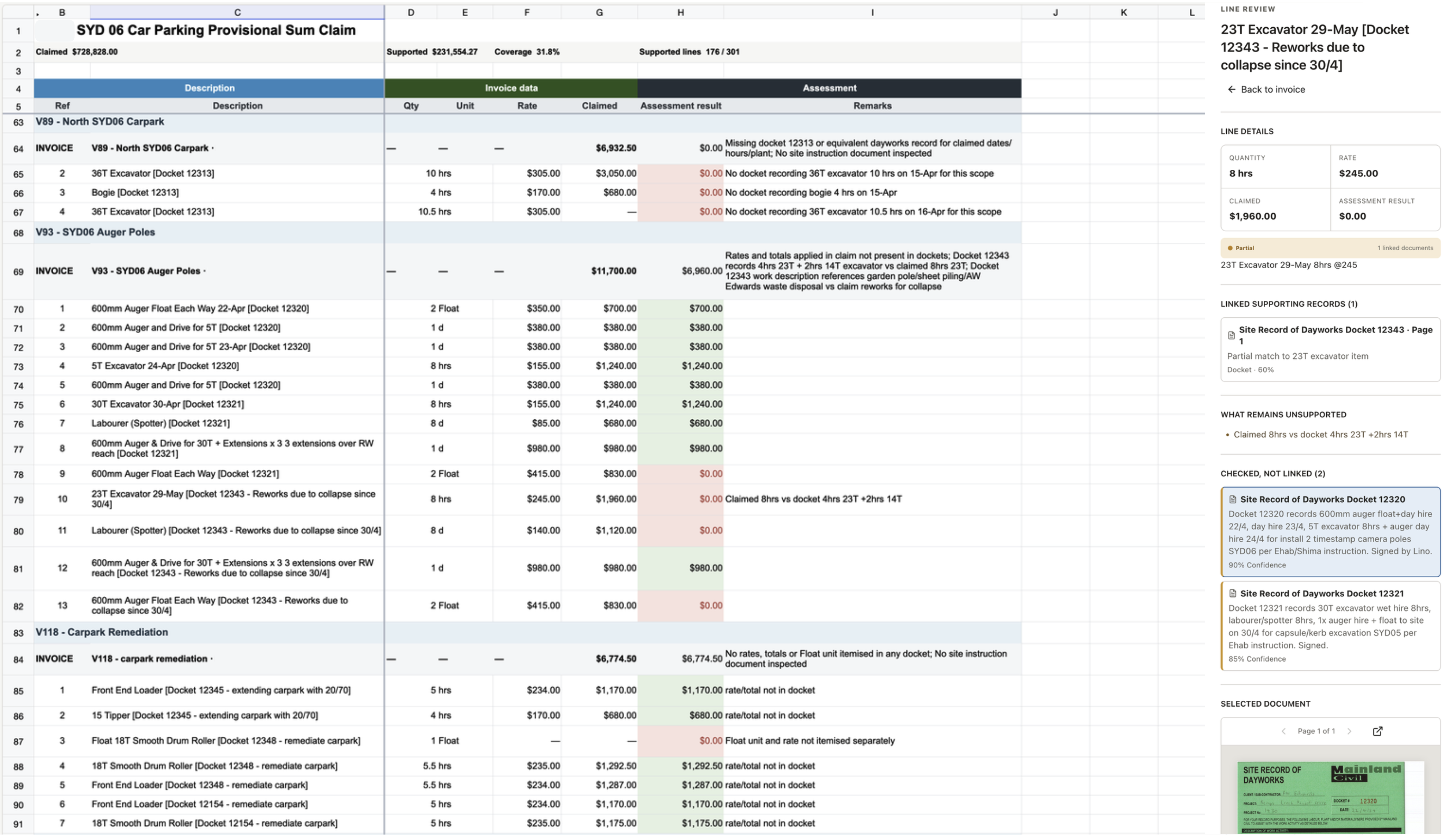 Substantiated variation claim breakdown in QSight